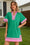 Wenrine Womens Green Color Block Puff Sleeve Shirt Dresses