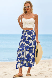 Wenrine Womens Blue Floral High Waisted  Maxi Skirt