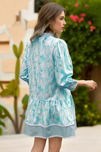 Wenrine Women's Lake Blue Floral Boho  Shirt Dresses