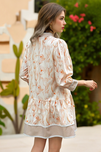 Wenrine Women's Khaki Floral Boho  Shirt Dresses