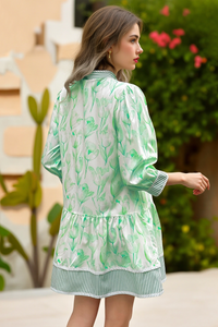 Wenrine Women's Green Floral Boho  Shirt Dresses