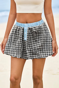 Wenrine Womens Black Cute Mini Plaid Bubble Skirts