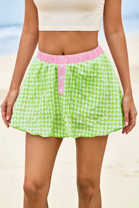 Wenrine Womens Green Cute Mini Plaid Bubble Skirts
