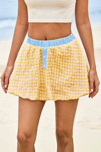 Wenrine Womens Yellow Cute Mini Plaid Bubble Skirts