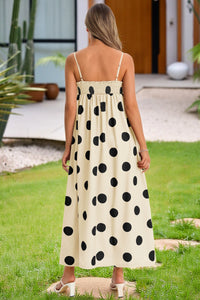 Wenrine Womens White Polka Dot Spaghetti Strap Smocked Maxi Dress