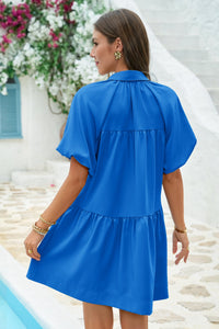 Wenrine Women's Blue Flowy Button Down Shirt Dress