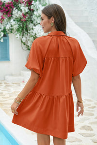 Wenrine Women's Brick Red Flowy Button Down Shirt Dress