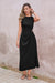 Wenrine Womens Black Sleeveless Ruched Back Zipper Maxi Dresses