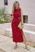 Wenrine Womens Burgundy Sleeveless Ruched Back Zipper Maxi Dresses
