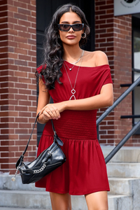 Wenrine Women's Red Smocked Waist Mini Dress