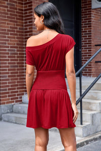 Wenrine Women's Red Smocked Waist Mini Dress