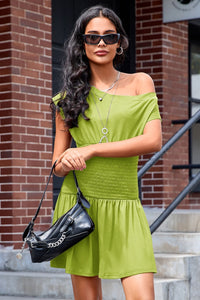 Wenrine Women's Yellow Smocked Waist Mini Dress