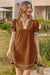 Wenrine Womens Caramel V Neck Color Block Leopard Mini Dress