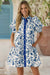 Wenrine Womens Blue Floral Button Down Shirt Dress