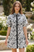Wenrine Womens Black Floral Button Down Shirt Dress