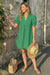 Wenrine Womens Green Summer Puff Short Sleeve Mini Dress