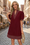 Wenrine Womens Burgundy Puff Short Sleeve Color Block Mini Dress