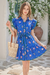 Wenrine Womens Blue Floral Flutter Sleeve Tie Waist Dress