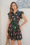 Wenrine Womens Black Floral Flutter Sleeve Tie Waist Dress