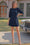 Wenrine Womens Navy 3/4 Lantern Sleeve Mini Dress