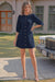 Wenrine Womens Navy 3/4 Lantern Sleeve Mini Dress