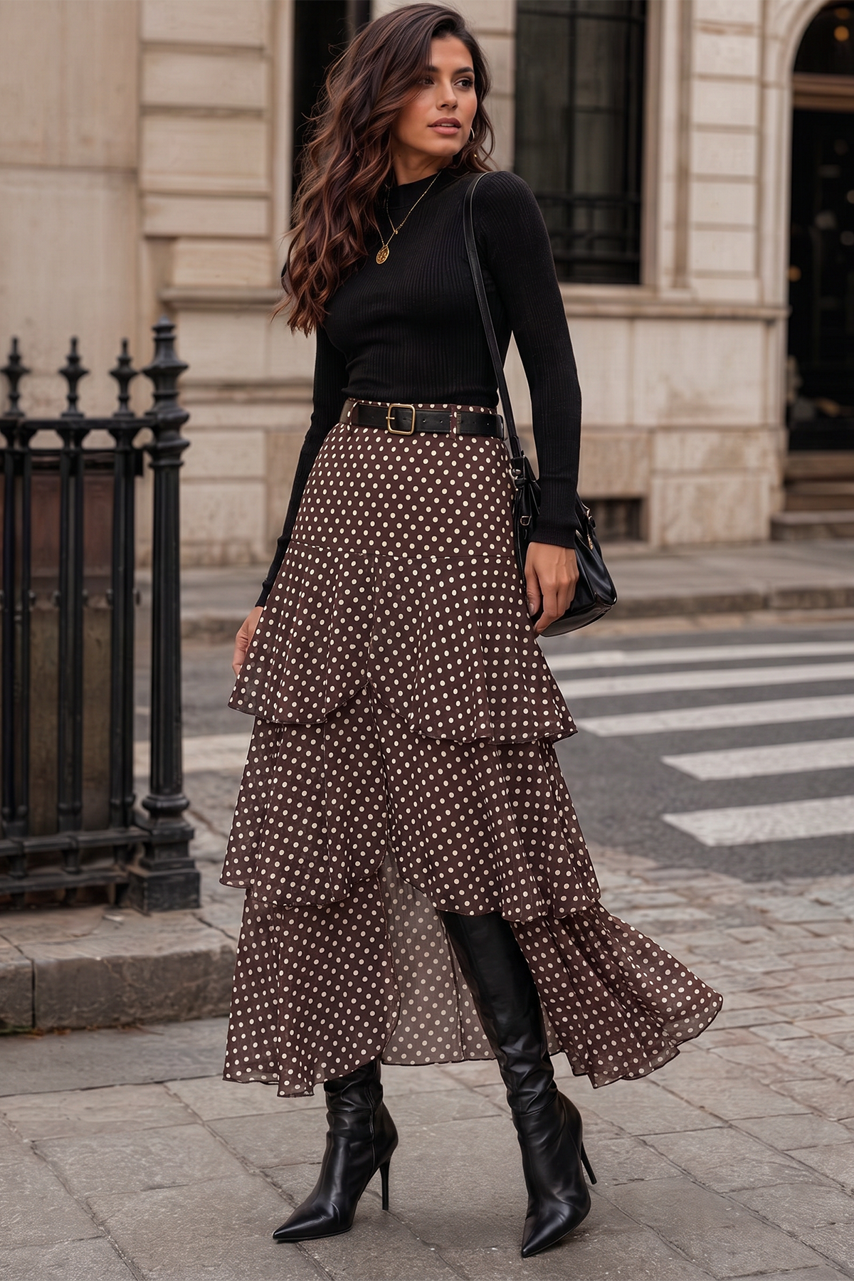 Wenrine Womens Dark Brown Mesh Maxi Skirts
