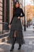 Wenrine Womens Black Mesh Maxi Skirts