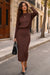 Wenrine Womens Brown Long Sleeve Midi Sweater Dresses