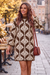Wenrine Womens Brown Floral Mini Sweater Dresses