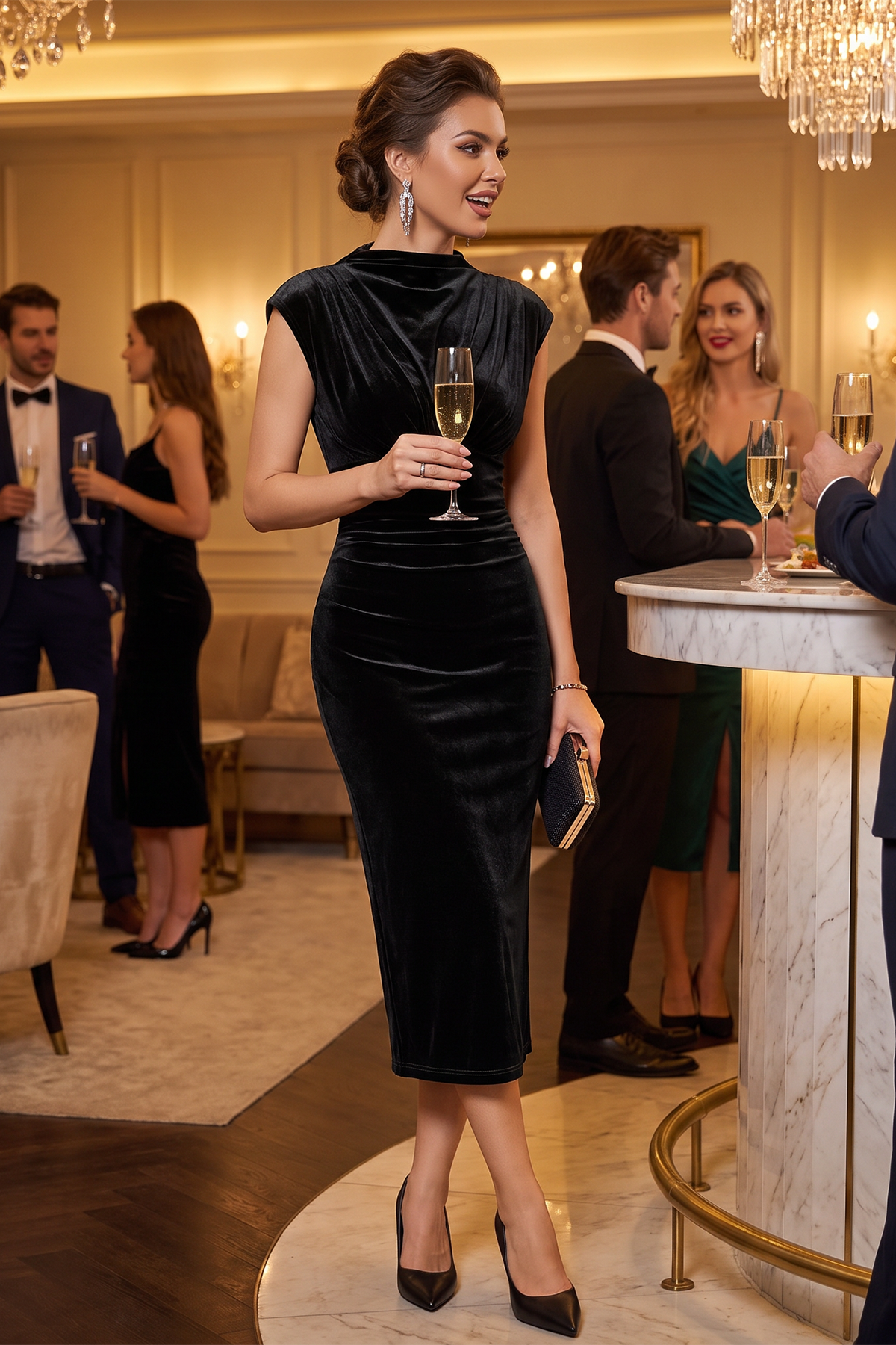Wenrine Womens Black Sleeveless Velvet Dresses