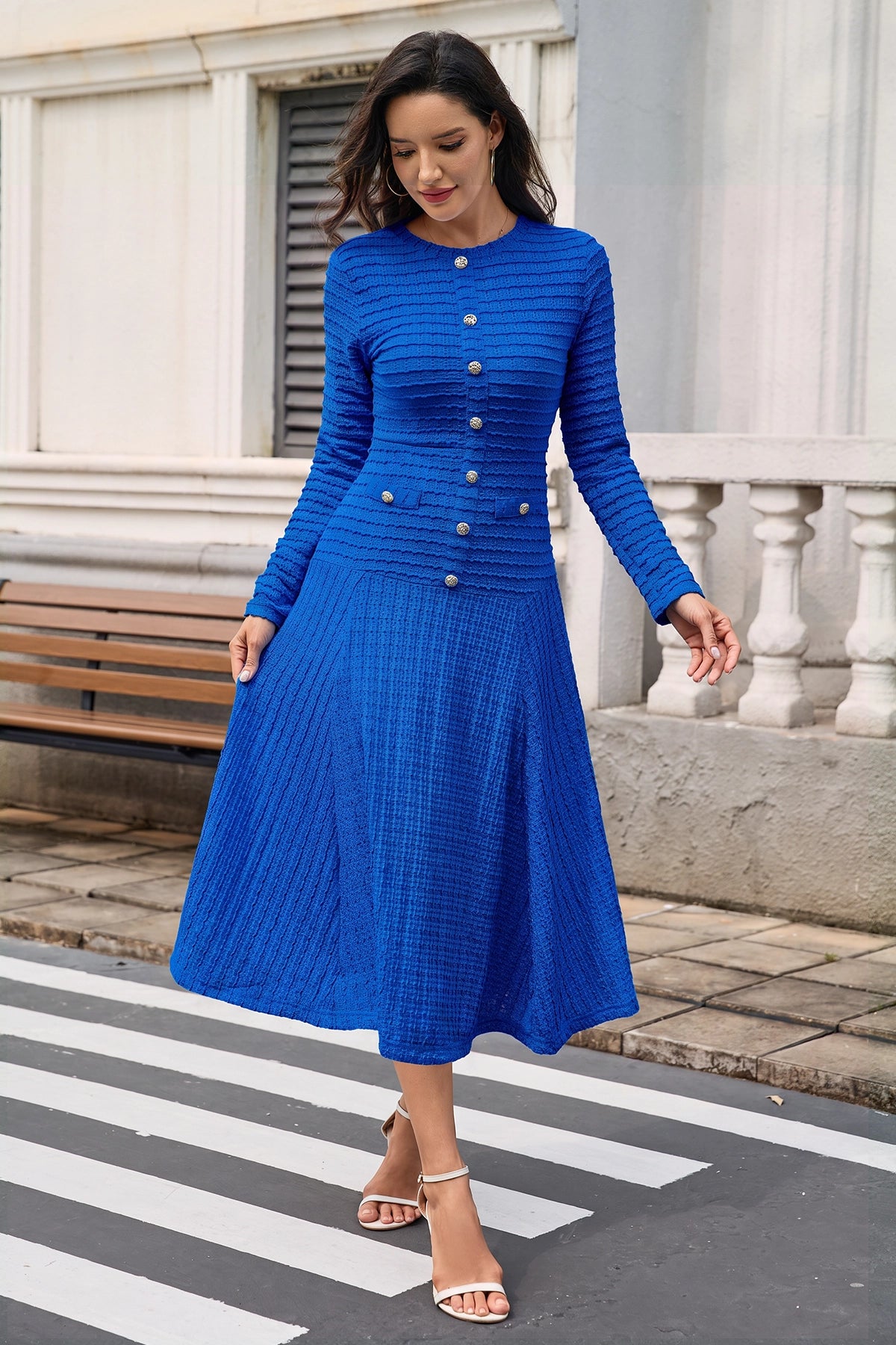 Wenrine Womens Royal Blue Textured A Line Dresses