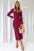 Wenrine Womens Burgundy Sweater Knot V Neck Bodycon Dresses