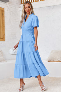 Wenrine Womens Light Blue Flowy Tiered  Midi Dress