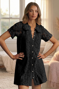 Wenrine Womens Black Short Sleeve Lace Mini Dress
