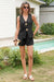 Wenrine Womens Black V Neck 2 Piece Outfits