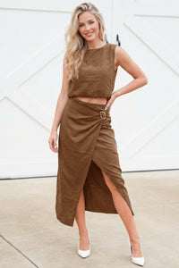 Wenrine Womens Brown 2 Piece Skirt Sets