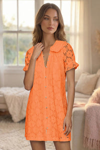 Wenrine Womens Orange Short Sleeve Lace Mini Dress