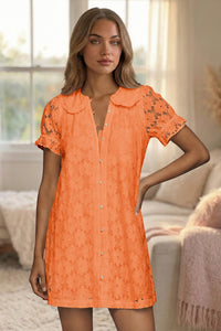 Wenrine Womens Orange Short Sleeve Lace Mini Dress
