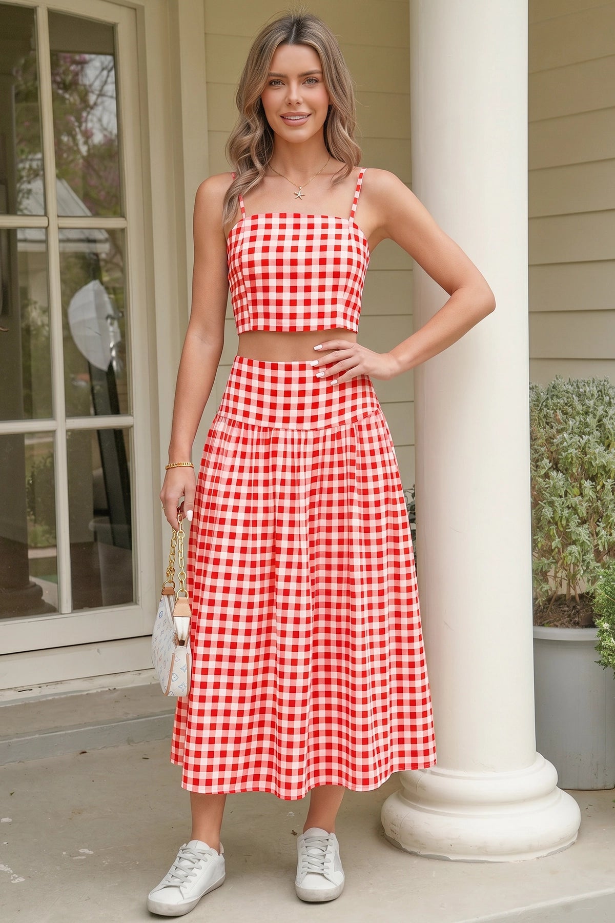 Wenrine Womens Red 2 Piece Skirt Sets