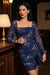 Wenrine Womens Royal Blue Mesh Long Sleeve Mini Dress