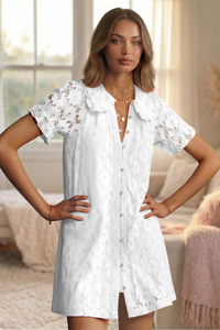 Wenrine Womens White Short Sleeve Lace Mini Dress