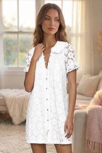 Wenrine Womens White Short Sleeve Lace Mini Dress