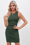 Wenrine Army Green Sleeveless Ruched Tank Mini Dress