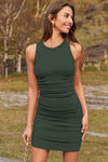 Wenrine Army Green Sleeveless Ruched Tank Mini Dress