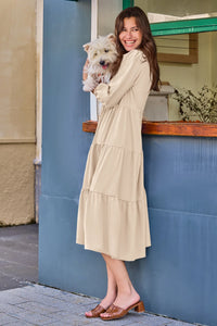 Wenrine Beige Button Down Collared Maxi Dress