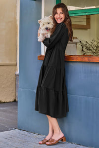 Wenrine Black Button Down Collared Maxi Dress