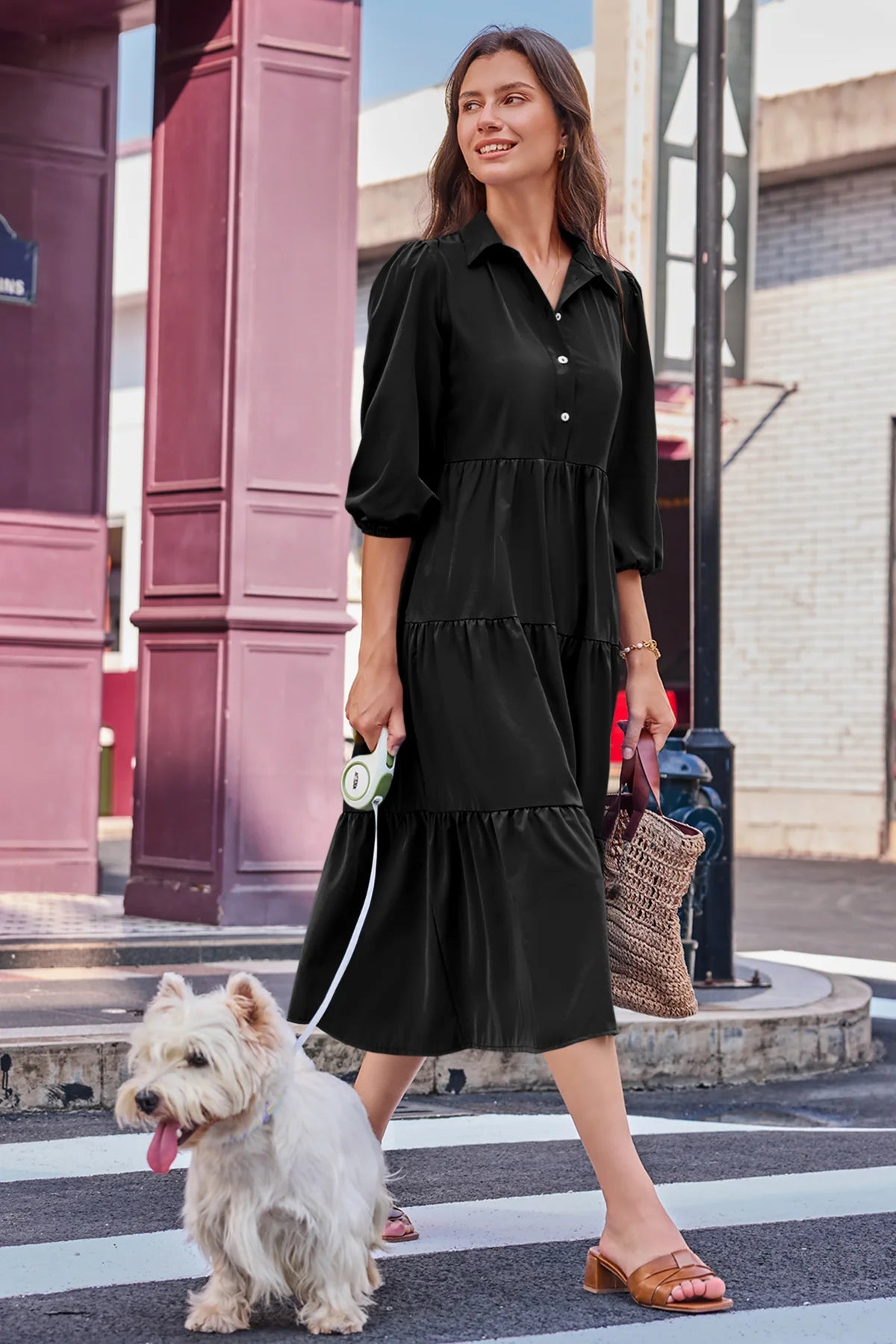 Wenrine Black Button Down Collared Maxi Dress