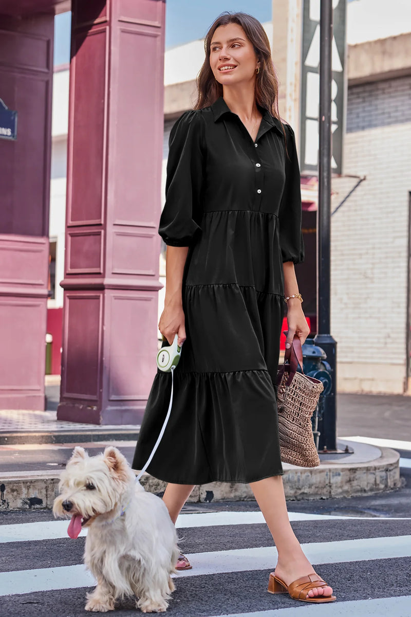 Wenrine Black Button Down Collared Maxi Dress