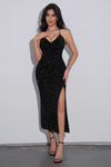 Wenrine Black High Slit Sparkly Sequin Dress