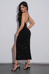 Wenrine Black High Slit Sparkly Sequin Dress